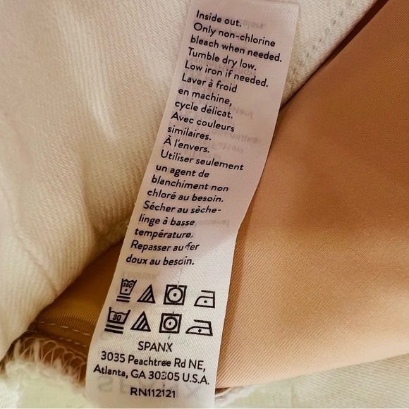 SPANX White High Waisted Skinny Jeans Raw Hem Distressed Ankle Pants Size Small - Picture 13 of 13